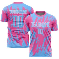 Light Custom Blue-White Soccer Jersey Uniform Pink Sublimation