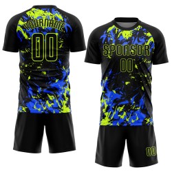 Uniform Custom Soccer Sublimation Black Black Jersey Neon Green-Royal Uniform Custom Soccer Sublimation Black Black Jersey Neon Green-Royal