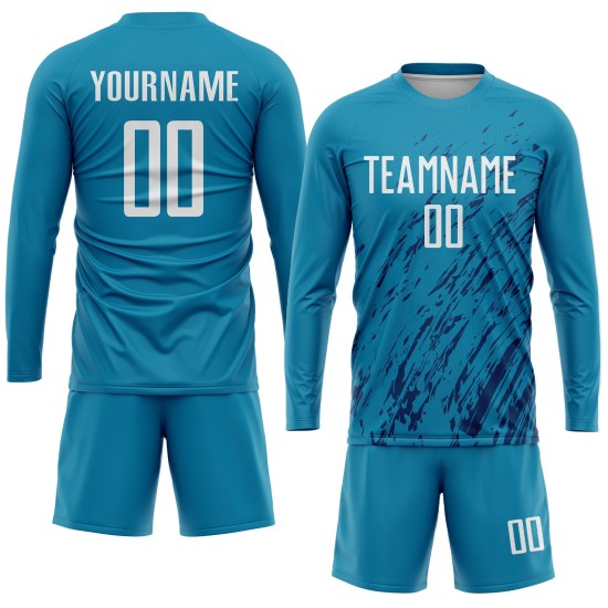 Custom White-Black Soccer Sublimation Blue Uniform Jersey Panther