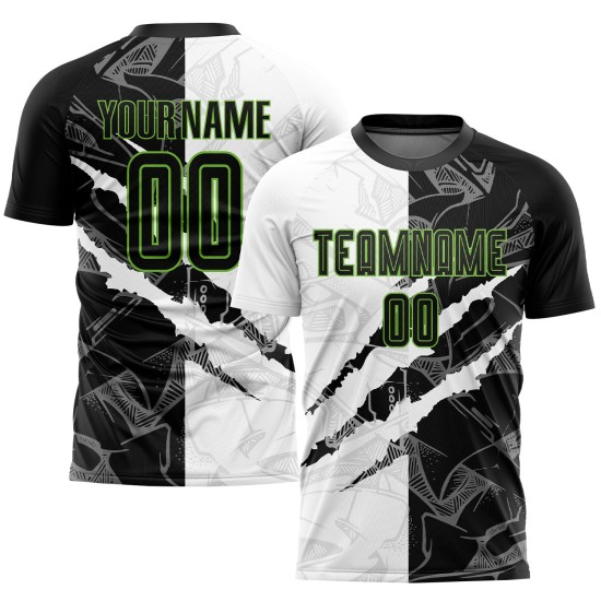 Custom Green Jersey Soccer Graffiti Pattern Black-Neon Sublimation Uniform Scratch Custom Green Jersey Soccer Graffiti Pattern Black-Neon Sublimation Uniform Scratch