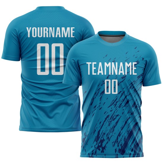 Custom White-Black Soccer Sublimation Blue Uniform Jersey Panther