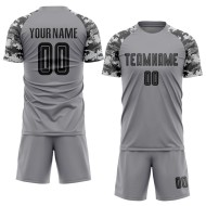 Custom Soccer Black-Camo Gray Jersey Sublimation Uniform Custom Soccer Black-Camo Gray Jersey Sublimation Uniform